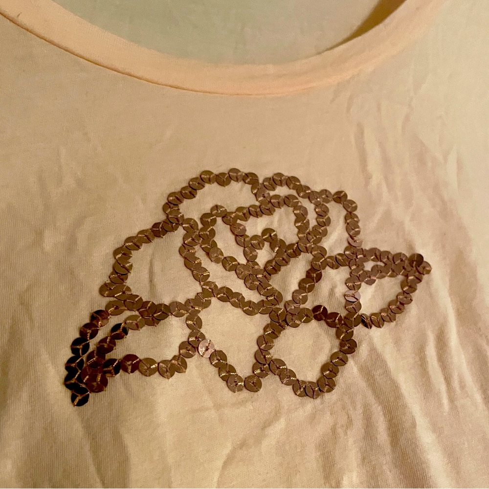 Women's J. Crew t-shirt Medium blush pink with sequin rose M flowy soft tee